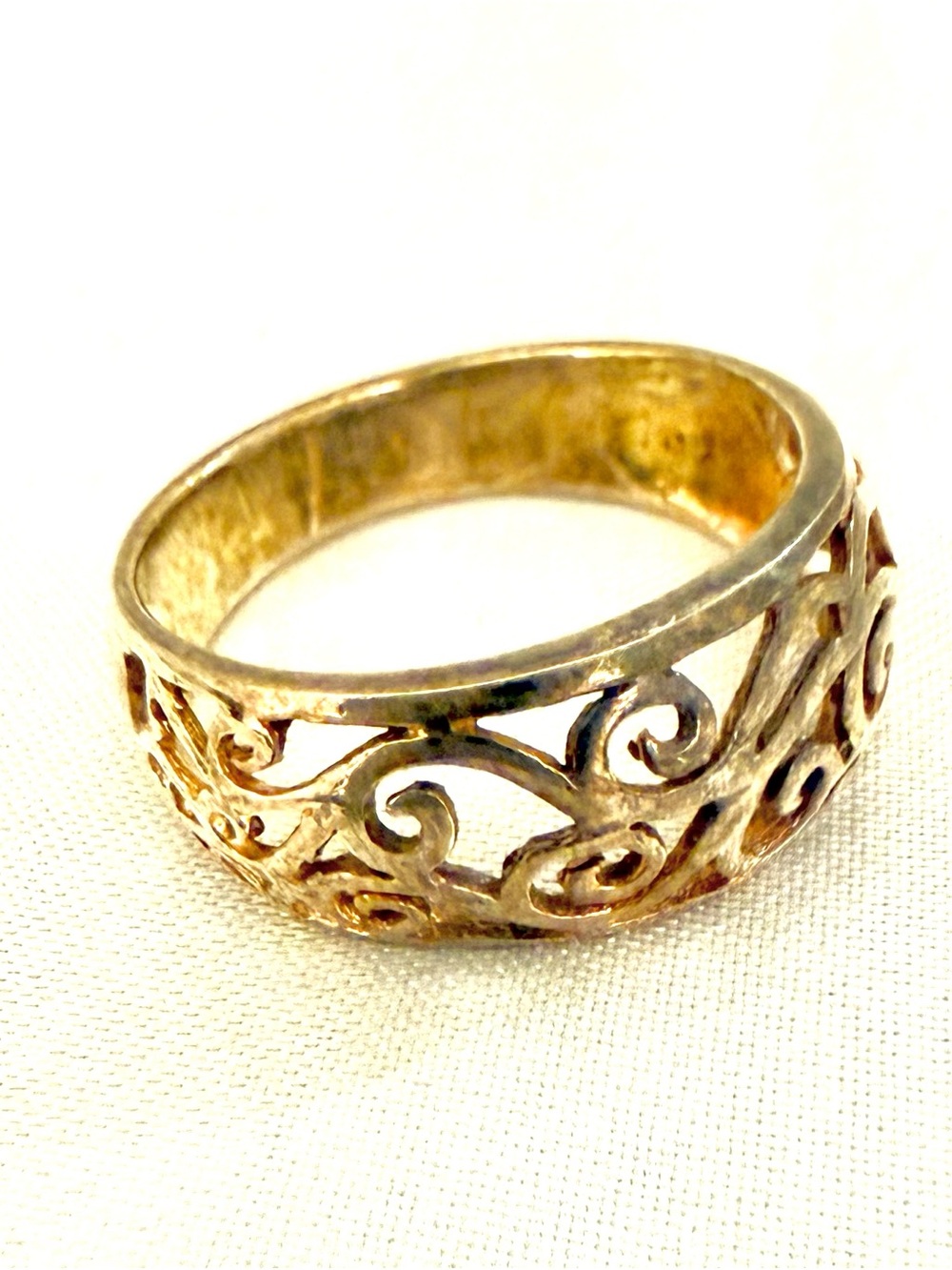 Gold Tone Openwork Scroll Filigree Wide Band Ring Ornate Statement Sz 7